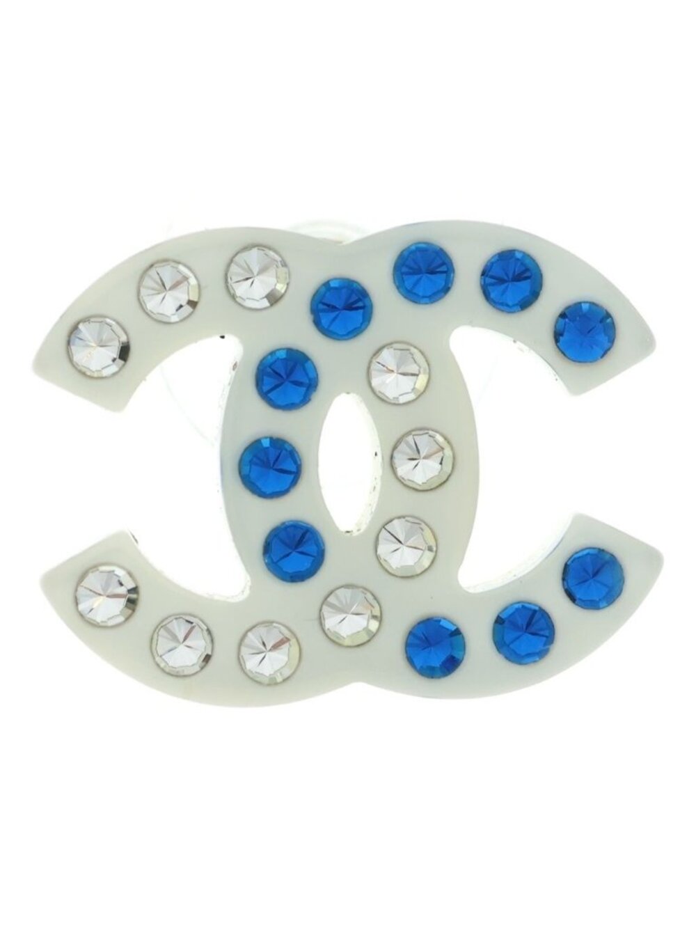 Chanel CC Logo Rhinestone Stud Single Earrings White 19